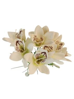 White Orchid Artificial Flowers with Greenery 6 Stem Bundle Faux Silk Wedding Fl